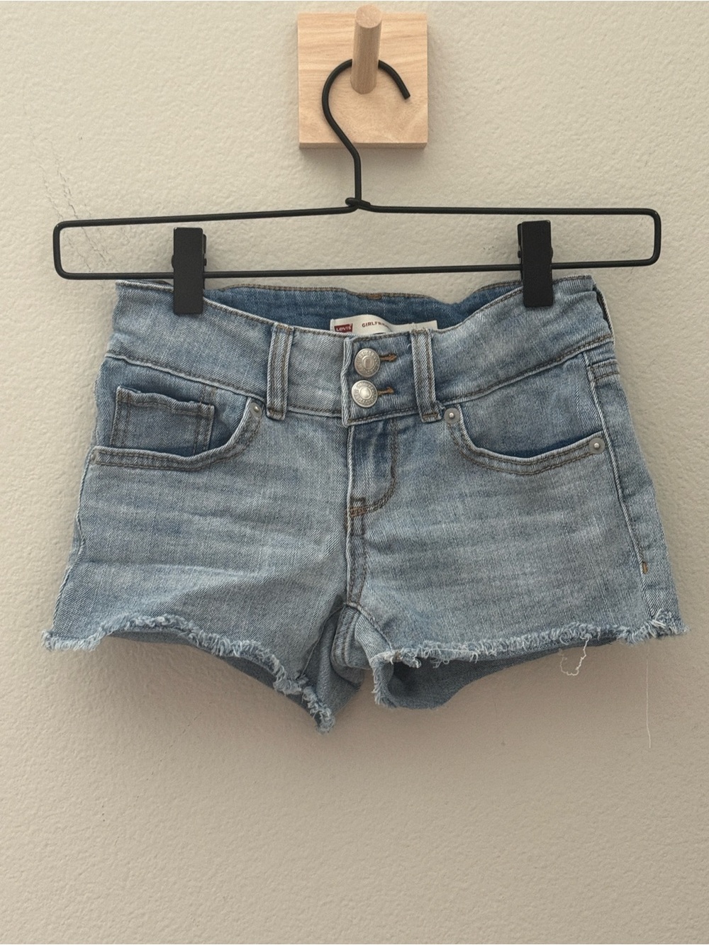 Levi's Girls Light Blue Denim Cutoff Shorts with Double Button Waist Youth 8